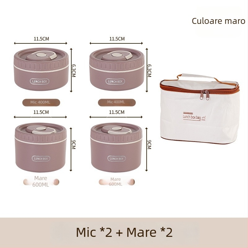 Cutie de prânz din oțel inoxidabil 304, izolație termică, etanșă, portabilă, design multistrat cu până la patru niveluri, compatibilă cu cuptorul cu microunde