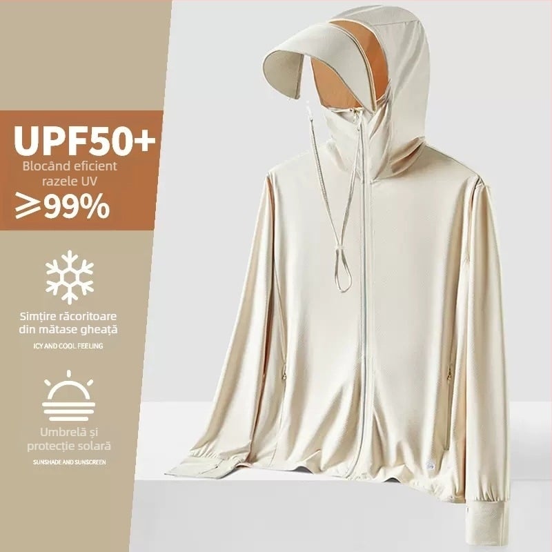 Hanorac de vară cu glugă, protecție UV UPF50+, ultra-ușor, respirabil și uscare rapidă