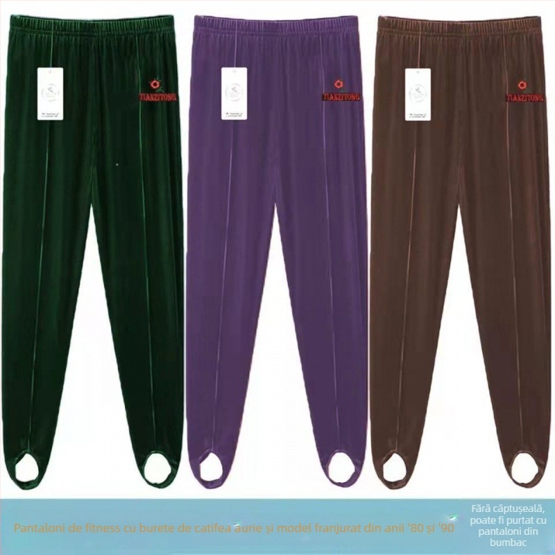 Colanți cu căptușeală fleece, talie înaltă, microelastic, amestec velur-viscoză