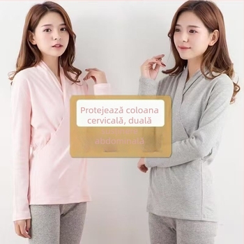 Top de alăptare pentru maternitate – mâneci lungi, amestec bumbac-spandex, deschidere frontală pentru alăptare, toamnă 2025, stil lejer japonez-coreean, patru sezoane