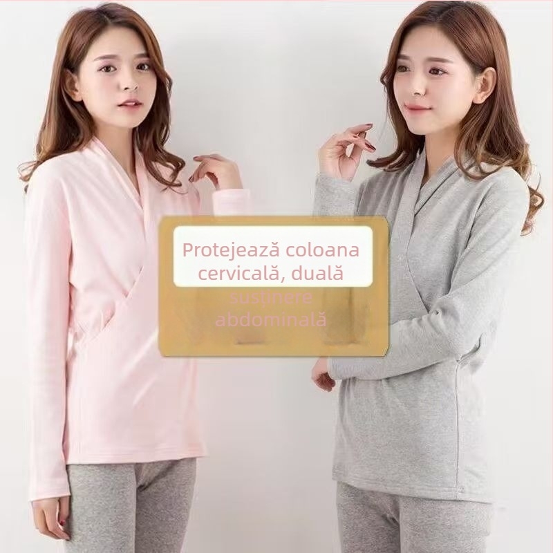 Top de alăptare pentru maternitate – mâneci lungi, amestec bumbac-spandex, deschidere frontală pentru alăptare, toamnă 2025, stil lejer japonez-coreean, patru sezoane