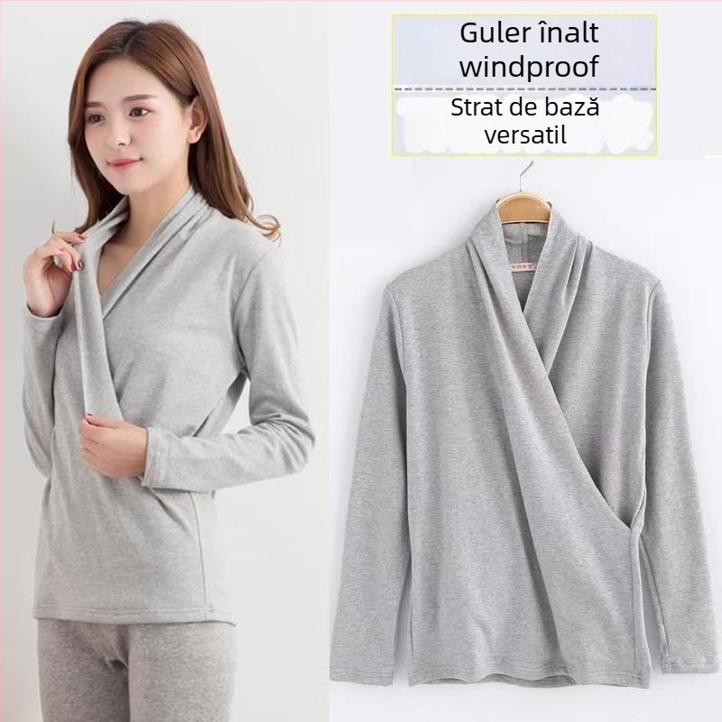 Top de alăptare pentru maternitate – mâneci lungi, amestec bumbac-spandex, deschidere frontală pentru alăptare, toamnă 2025, stil lejer japonez-coreean, patru sezoane