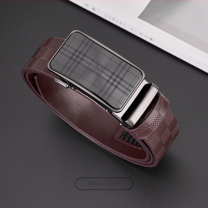 Curea GELING din piele naturală, din piele de vițel prim-strat, cataramă automată, piele tratată vegetal, design cu un singur strat