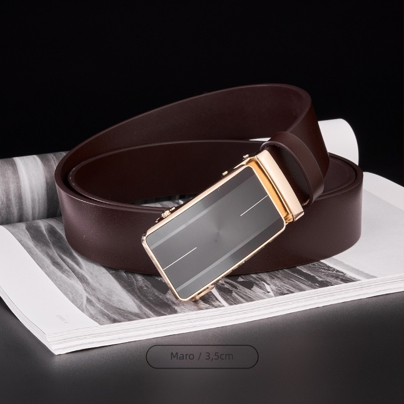 Curea GELING din piele naturală, din piele de vițel prim-strat, cataramă automată, piele tratată vegetal, design cu un singur strat