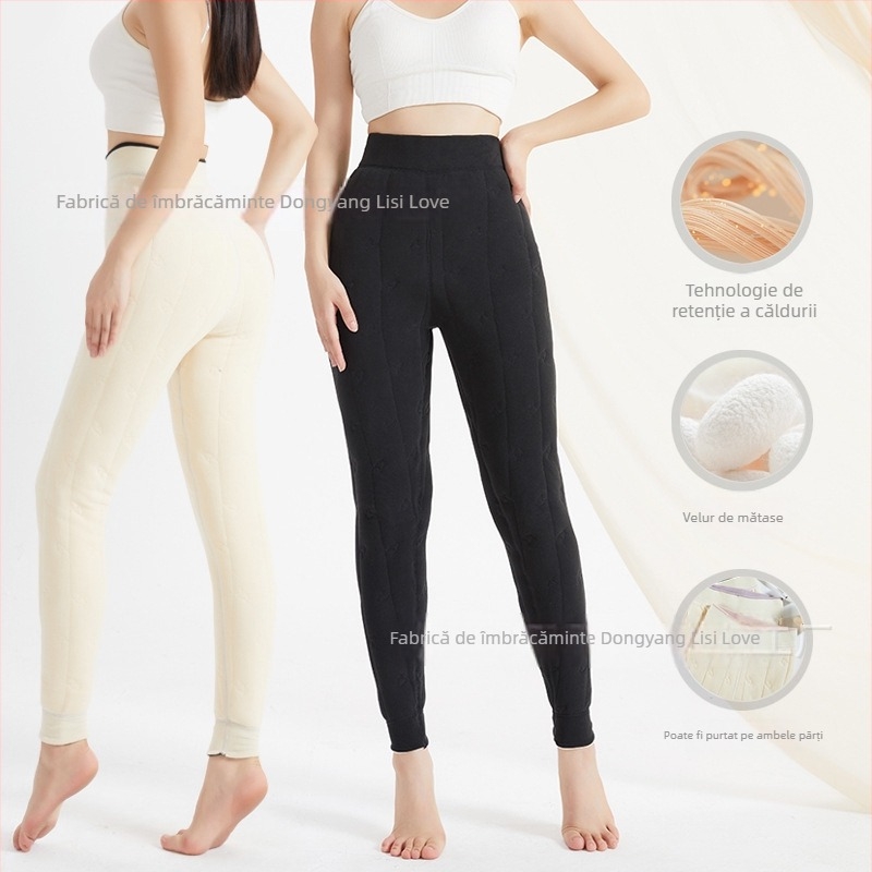 Pantaloni All-in-one cu țesătură Derong; poliester + mătase de dud; elasticitate ridicată; extrem de groși