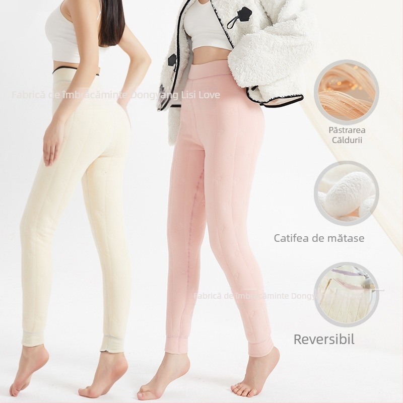 Pantaloni All-in-one cu țesătură Derong; poliester + mătase de dud; elasticitate ridicată; extrem de groși