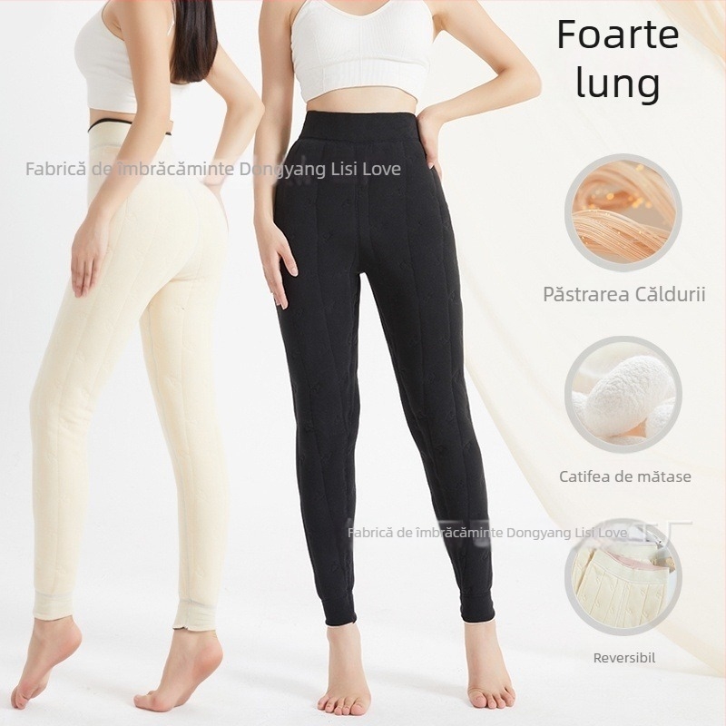 Pantaloni All-in-one cu țesătură Derong; poliester + mătase de dud; elasticitate ridicată; extrem de groși