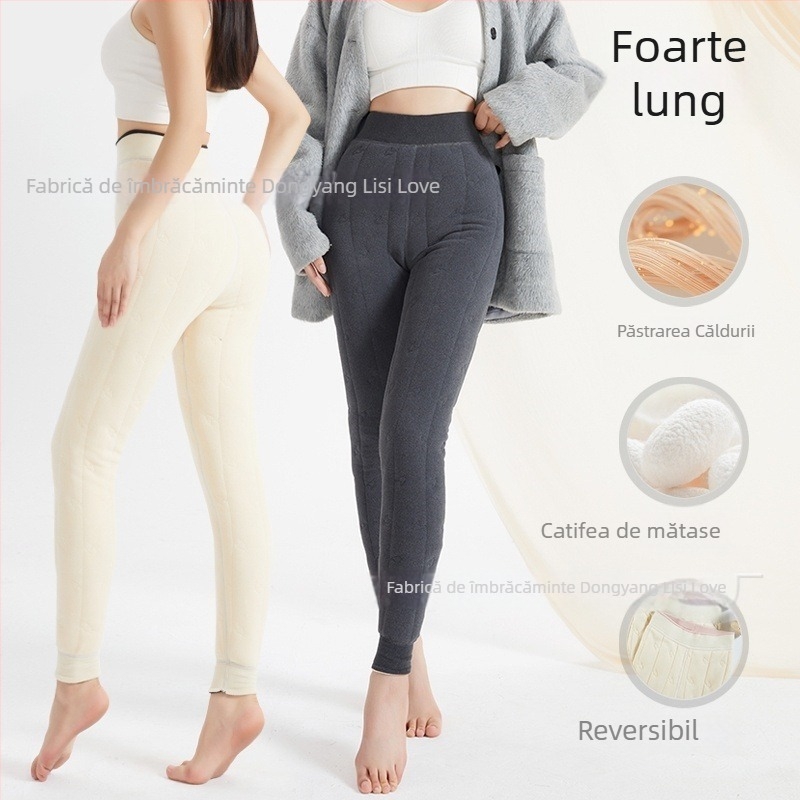 Pantaloni All-in-one cu țesătură Derong; poliester + mătase de dud; elasticitate ridicată; extrem de groși