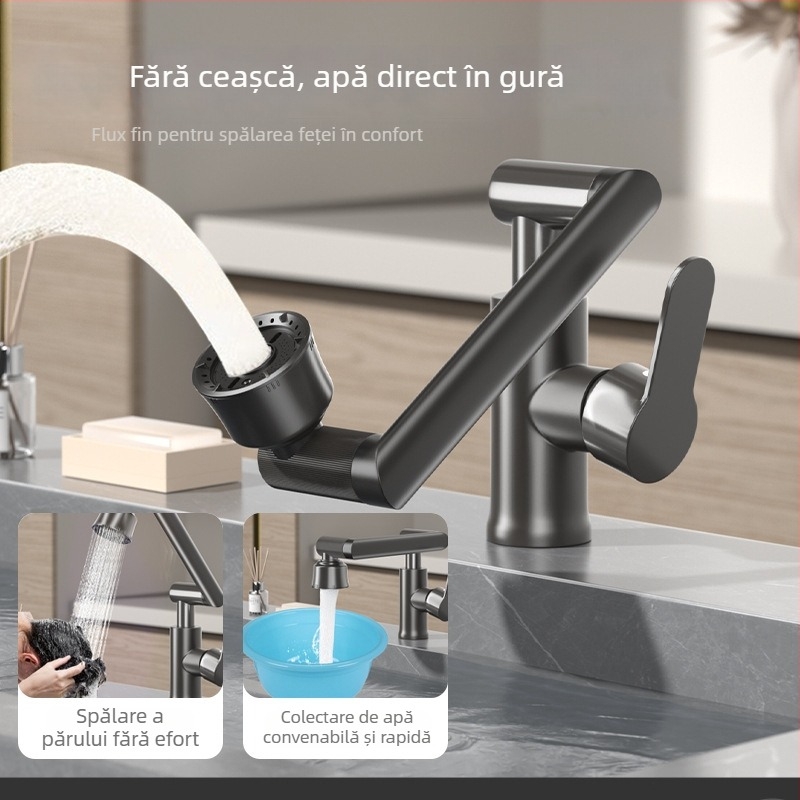 Robinet mixt din oțel inoxidabil pentru lavoar, control temperatură (1-100°C), apă caldă și rece, instalare pe blat, model ZC1099, miez de cupru al ventilului, intrare/ieșire 20 mm