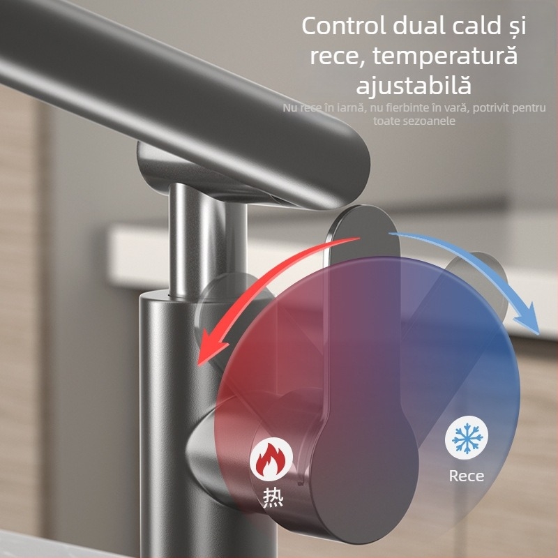 Robinet mixt din oțel inoxidabil pentru lavoar, control temperatură (1-100°C), apă caldă și rece, instalare pe blat, model ZC1099, miez de cupru al ventilului, intrare/ieșire 20 mm