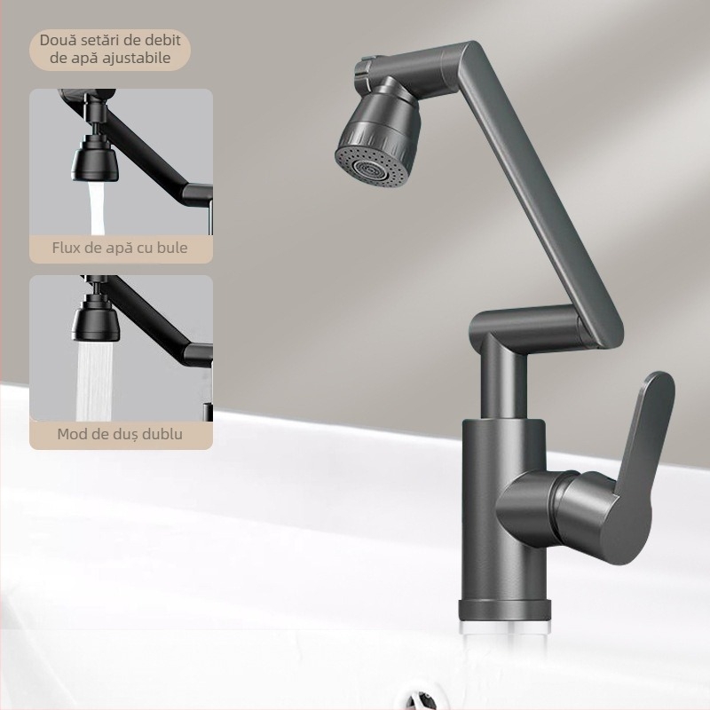 Robinet mixt din oțel inoxidabil pentru lavoar, control temperatură (1-100°C), apă caldă și rece, instalare pe blat, model ZC1099, miez de cupru al ventilului, intrare/ieșire 20 mm