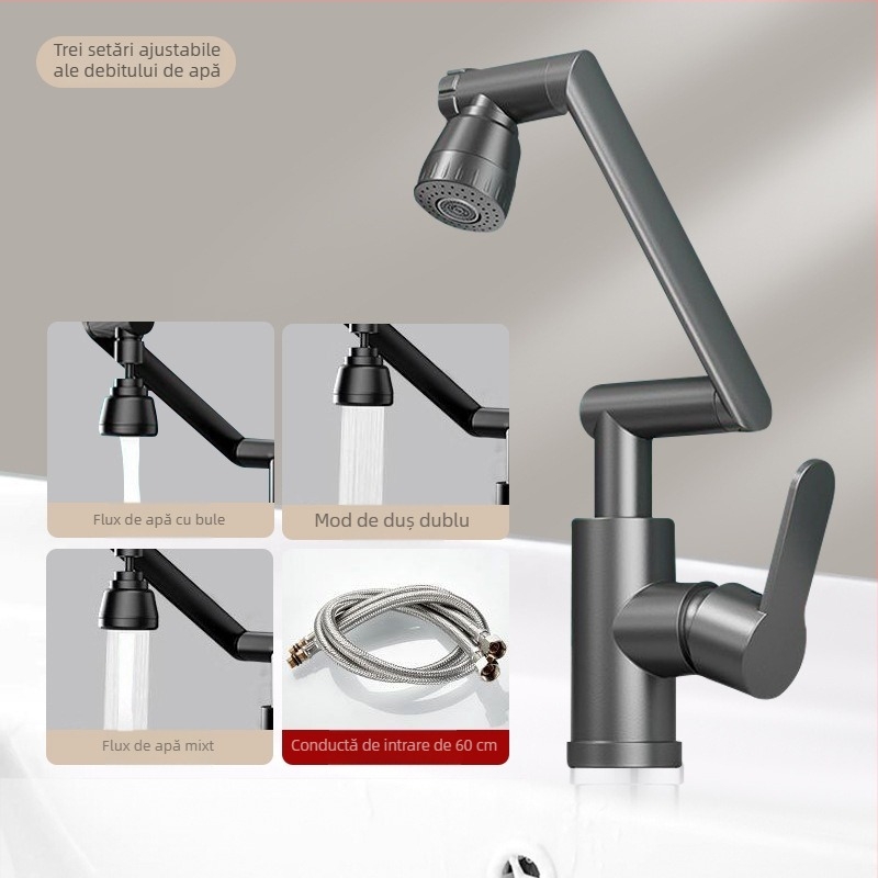 Robinet mixt din oțel inoxidabil pentru lavoar, control temperatură (1-100°C), apă caldă și rece, instalare pe blat, model ZC1099, miez de cupru al ventilului, intrare/ieșire 20 mm