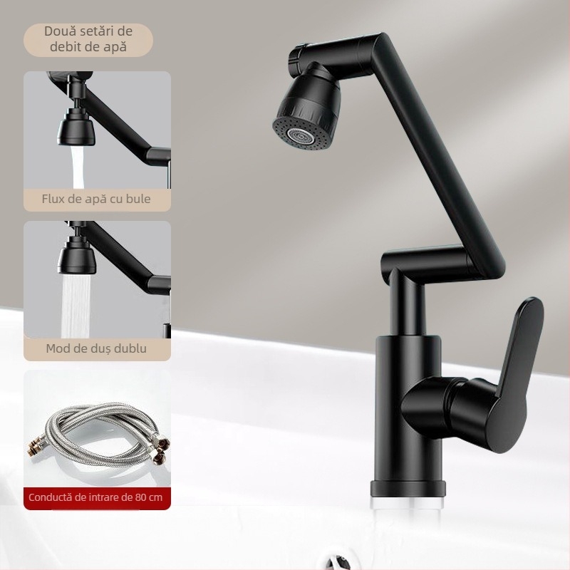 Robinet mixt din oțel inoxidabil pentru lavoar, control temperatură (1-100°C), apă caldă și rece, instalare pe blat, model ZC1099, miez de cupru al ventilului, intrare/ieșire 20 mm