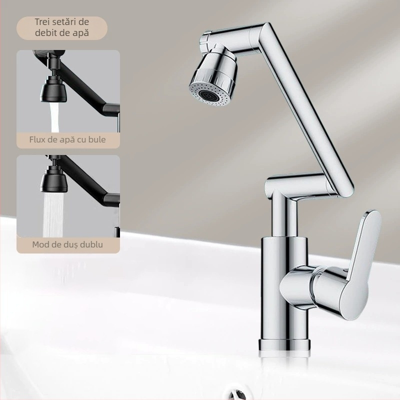 Robinet mixt din oțel inoxidabil pentru lavoar, control temperatură (1-100°C), apă caldă și rece, instalare pe blat, model ZC1099, miez de cupru al ventilului, intrare/ieșire 20 mm