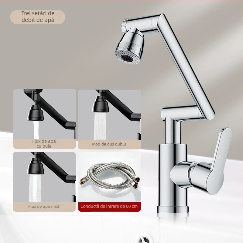 Robinet mixt din oțel inoxidabil pentru lavoar, control temperatură (1-100°C), apă caldă și rece, instalare pe blat, model ZC1099, miez de cupru al ventilului, intrare/ieșire 20 mm