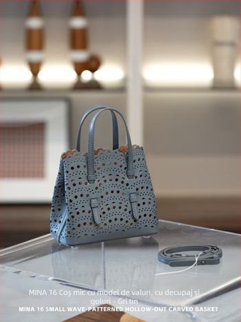 Geantă basket din piele naturală, plasă ondulată și imprimeu floral gravat, stil urban minimalist, crossbody cu curea unică, formă dreptunghiulară, buzunar pentru telefon și buzunar cu fermoar, căptușeală poliester