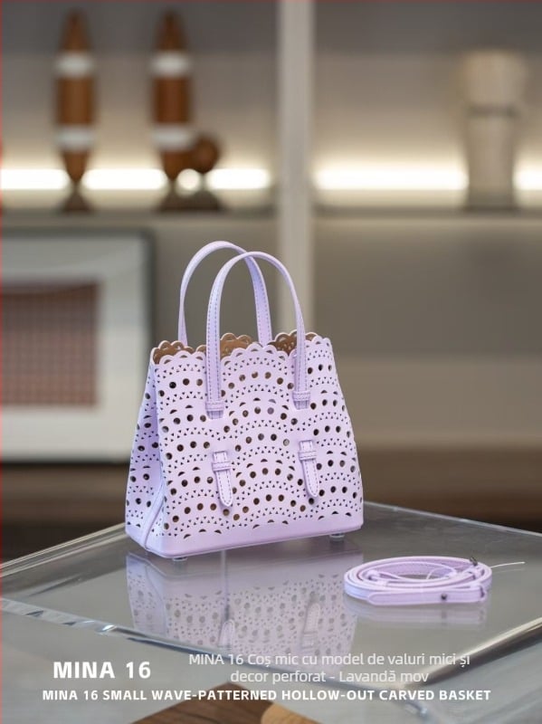 Geantă basket din piele naturală, plasă ondulată și imprimeu floral gravat, stil urban minimalist, crossbody cu curea unică, formă dreptunghiulară, buzunar pentru telefon și buzunar cu fermoar, căptușeală poliester