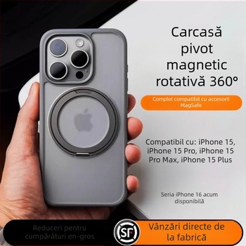 Husă pentru iPhone cu suport rotativ 360°, silicon transparent, CNC, antișoc cu atașare magnetică, compatibilă cu seria iPhone 12/13/14