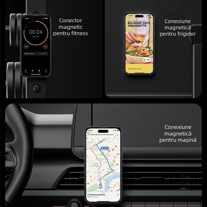 Husă pentru iPhone cu suport rotativ 360°, silicon transparent, CNC, antișoc cu atașare magnetică, compatibilă cu seria iPhone 12/13/14