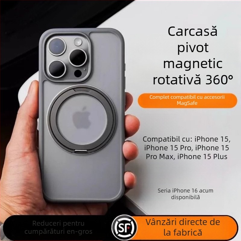 Husă pentru iPhone cu suport rotativ 360°, silicon transparent, CNC, antișoc cu atașare magnetică, compatibilă cu seria iPhone 12/13/14