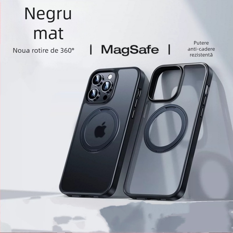 Husă pentru iPhone cu suport rotativ 360°, silicon transparent, CNC, antișoc cu atașare magnetică, compatibilă cu seria iPhone 12/13/14