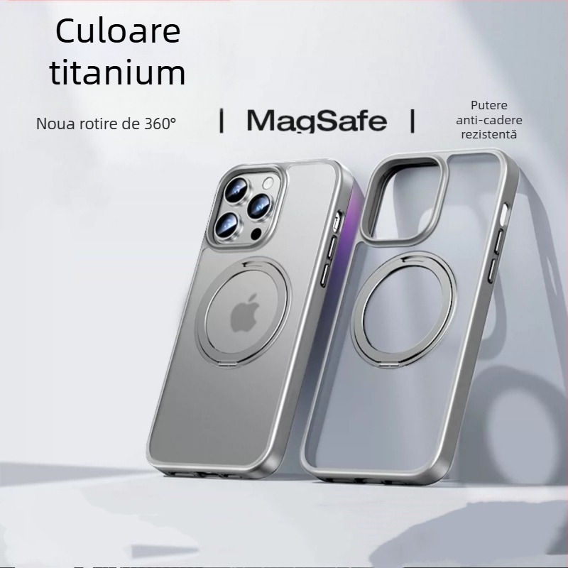 Husă pentru iPhone cu suport rotativ 360°, silicon transparent, CNC, antișoc cu atașare magnetică, compatibilă cu seria iPhone 12/13/14