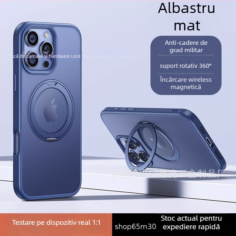 Husă pentru iPhone cu suport rotativ 360°, silicon transparent, CNC, antișoc cu atașare magnetică, compatibilă cu seria iPhone 12/13/14