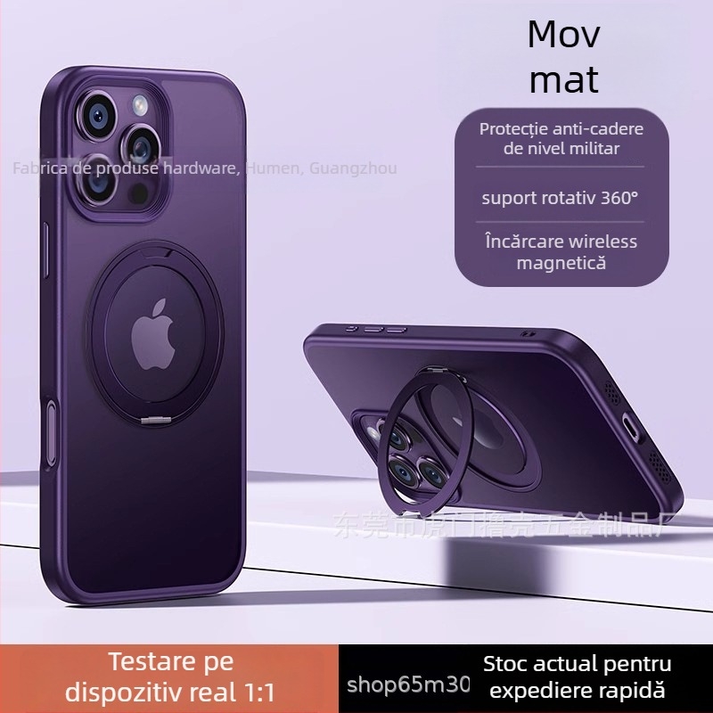 Husă pentru iPhone cu suport rotativ 360°, silicon transparent, CNC, antișoc cu atașare magnetică, compatibilă cu seria iPhone 12/13/14