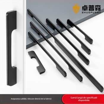 Maner din aliaj de aluminiu pentru ușa de dulap, stil modern minimalist, turnare sub presiune, formă semi-dumpling, montaj pe suprafață