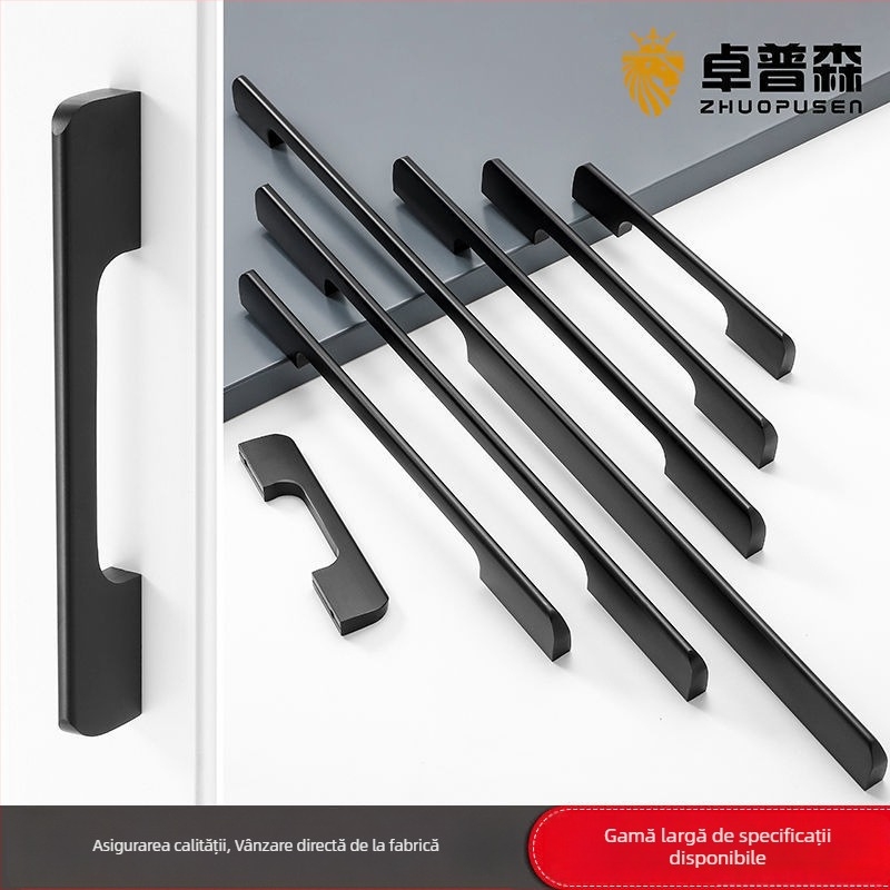 Maner din aliaj de aluminiu pentru ușa de dulap, stil modern minimalist, turnare sub presiune, formă semi-dumpling, montaj pe suprafață