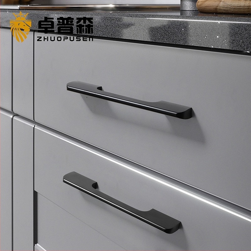 Maner din aliaj de aluminiu pentru ușa de dulap, stil modern minimalist, turnare sub presiune, formă semi-dumpling, montaj pe suprafață