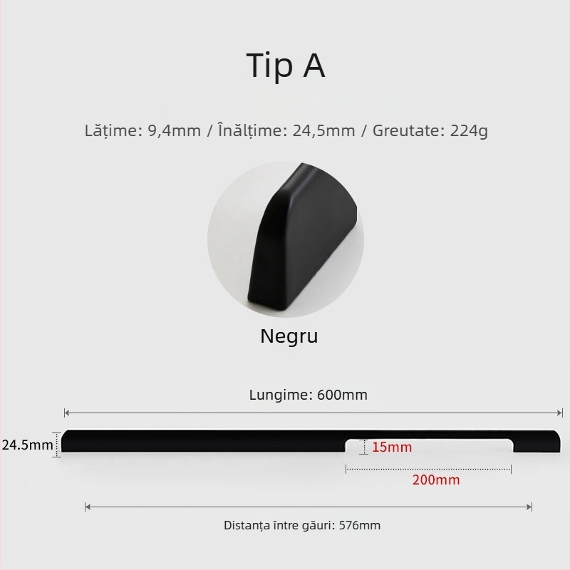 Maner din aliaj de aluminiu pentru ușa de dulap, stil modern minimalist, turnare sub presiune, formă semi-dumpling, montaj pe suprafață