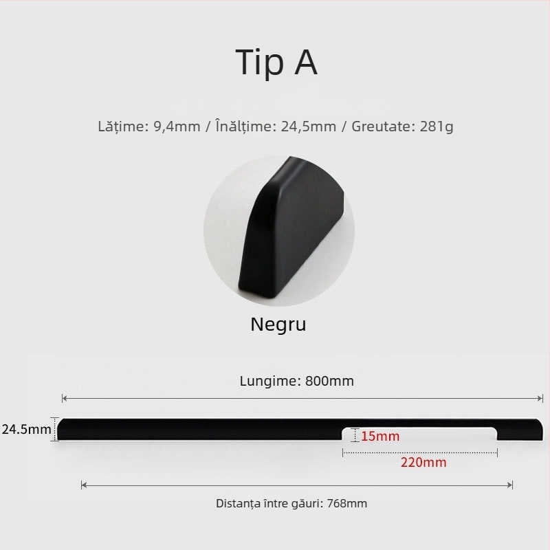 Maner din aliaj de aluminiu pentru ușa de dulap, stil modern minimalist, turnare sub presiune, formă semi-dumpling, montaj pe suprafață