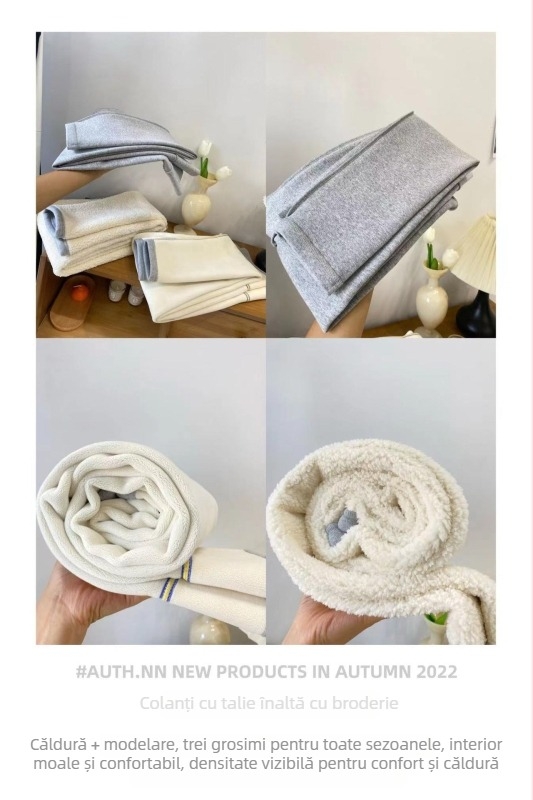 Colanți pentru femei, lungime cropped, din bumbac-elastan, talie înaltă, căptușeală fleece, slim fit, pentru toamnă-primăvară