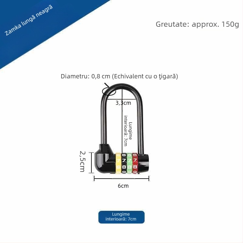 Lăcăt extins cu combinație pentru dulapuri — corp din aliaj de zinc, cârlig din fier, braț lung