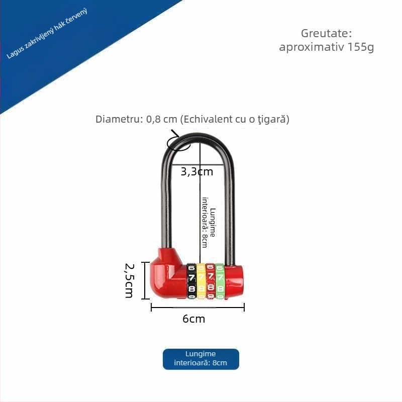 Lăcăt extins cu combinație pentru dulapuri — corp din aliaj de zinc, cârlig din fier, braț lung