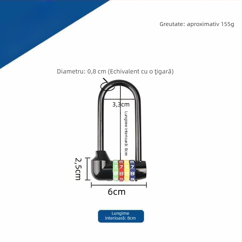Lăcăt extins cu combinație pentru dulapuri — corp din aliaj de zinc, cârlig din fier, braț lung