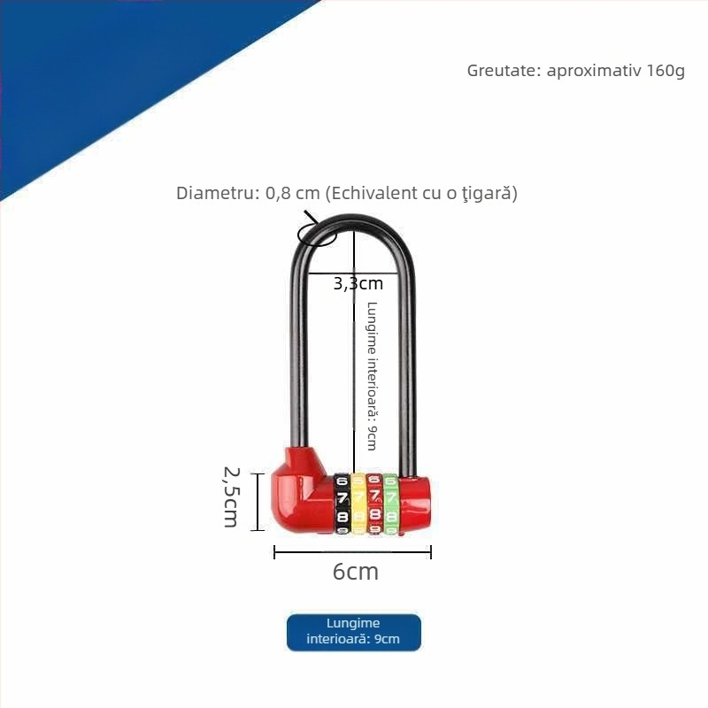 Lăcăt extins cu combinație pentru dulapuri — corp din aliaj de zinc, cârlig din fier, braț lung