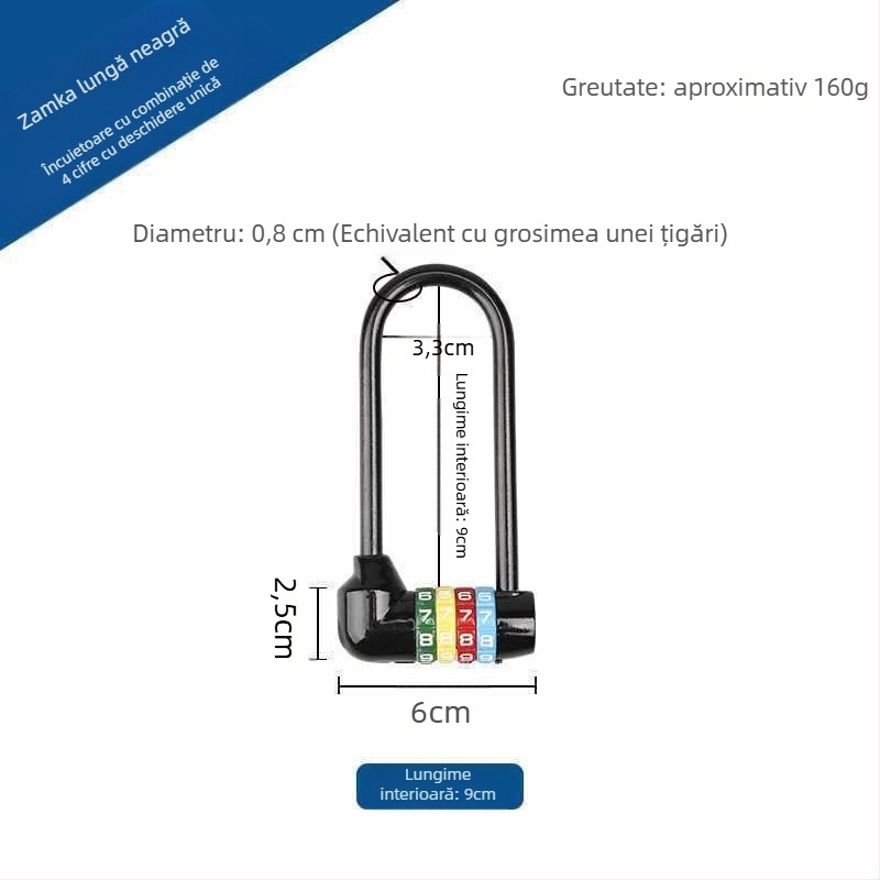 Lăcăt extins cu combinație pentru dulapuri — corp din aliaj de zinc, cârlig din fier, braț lung