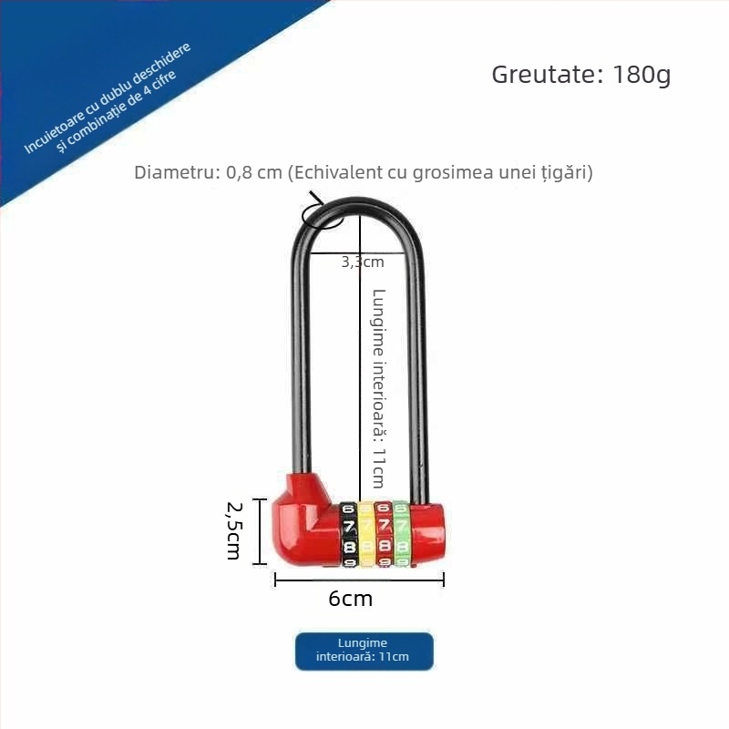 Lăcăt extins cu combinație pentru dulapuri — corp din aliaj de zinc, cârlig din fier, braț lung