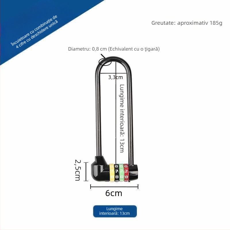 Lăcăt extins cu combinație pentru dulapuri — corp din aliaj de zinc, cârlig din fier, braț lung