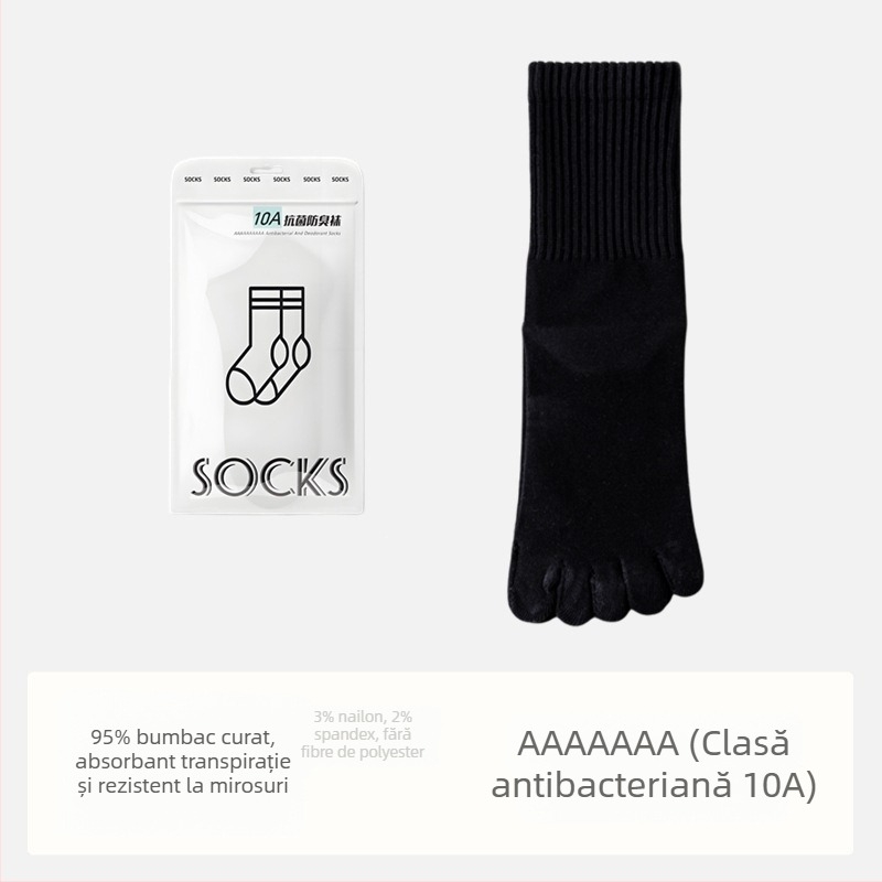 Șosete pentru bărbați antibacteriale din bumbac, cu cinci degete separate, lungime medie, absorbante, deodorante, compoziția: 95% bumbac, 3% nailon, 2% spandex