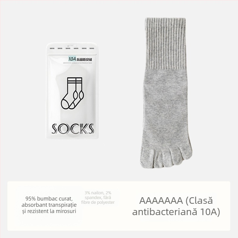 Șosete pentru bărbați antibacteriale din bumbac, cu cinci degete separate, lungime medie, absorbante, deodorante, compoziția: 95% bumbac, 3% nailon, 2% spandex