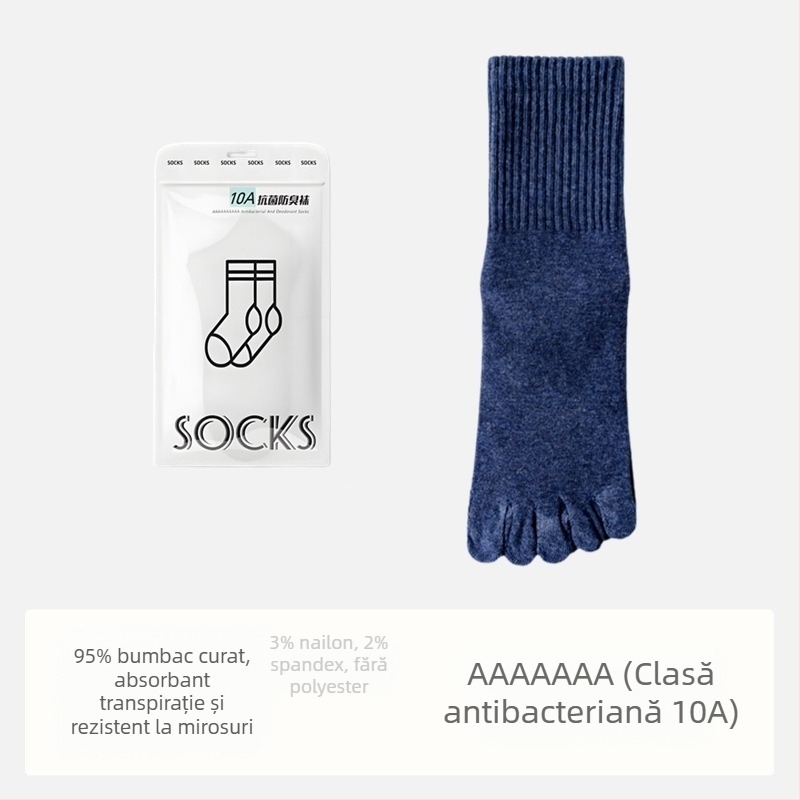 Șosete pentru bărbați antibacteriale din bumbac, cu cinci degete separate, lungime medie, absorbante, deodorante, compoziția: 95% bumbac, 3% nailon, 2% spandex