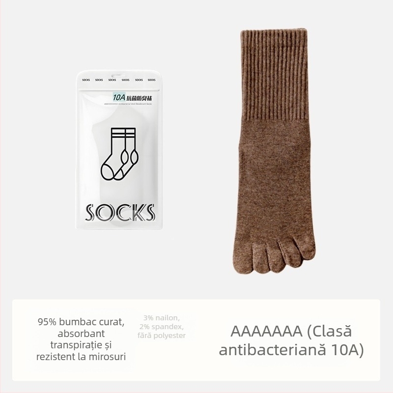 Șosete pentru bărbați antibacteriale din bumbac, cu cinci degete separate, lungime medie, absorbante, deodorante, compoziția: 95% bumbac, 3% nailon, 2% spandex