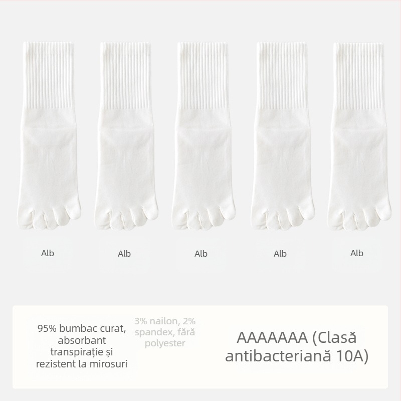 Șosete pentru bărbați antibacteriale din bumbac, cu cinci degete separate, lungime medie, absorbante, deodorante, compoziția: 95% bumbac, 3% nailon, 2% spandex