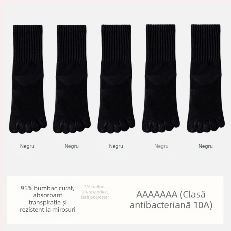 Șosete pentru bărbați antibacteriale din bumbac, cu cinci degete separate, lungime medie, absorbante, deodorante, compoziția: 95% bumbac, 3% nailon, 2% spandex