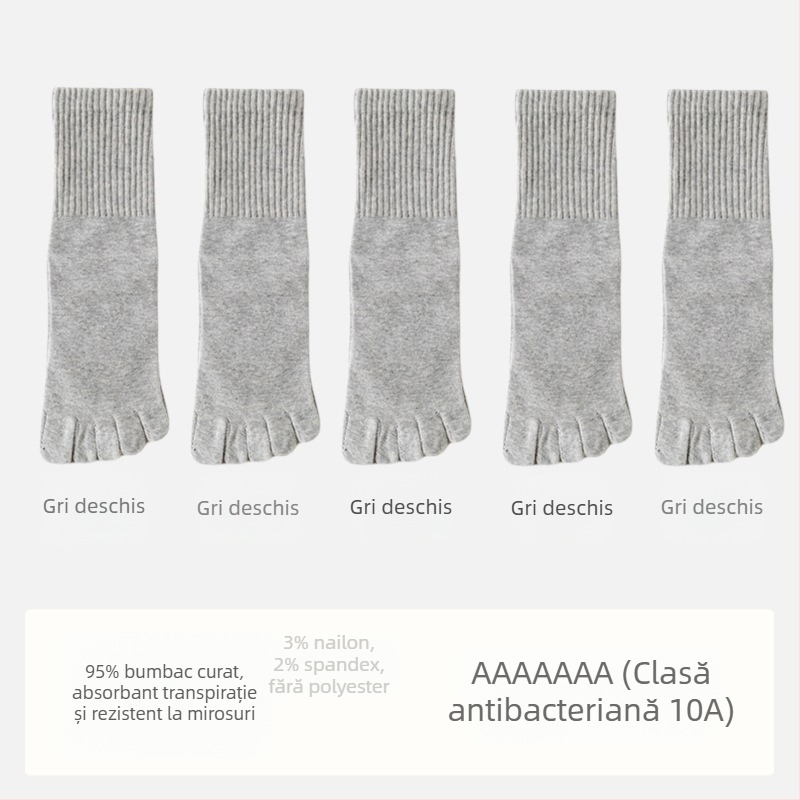 Șosete pentru bărbați antibacteriale din bumbac, cu cinci degete separate, lungime medie, absorbante, deodorante, compoziția: 95% bumbac, 3% nailon, 2% spandex