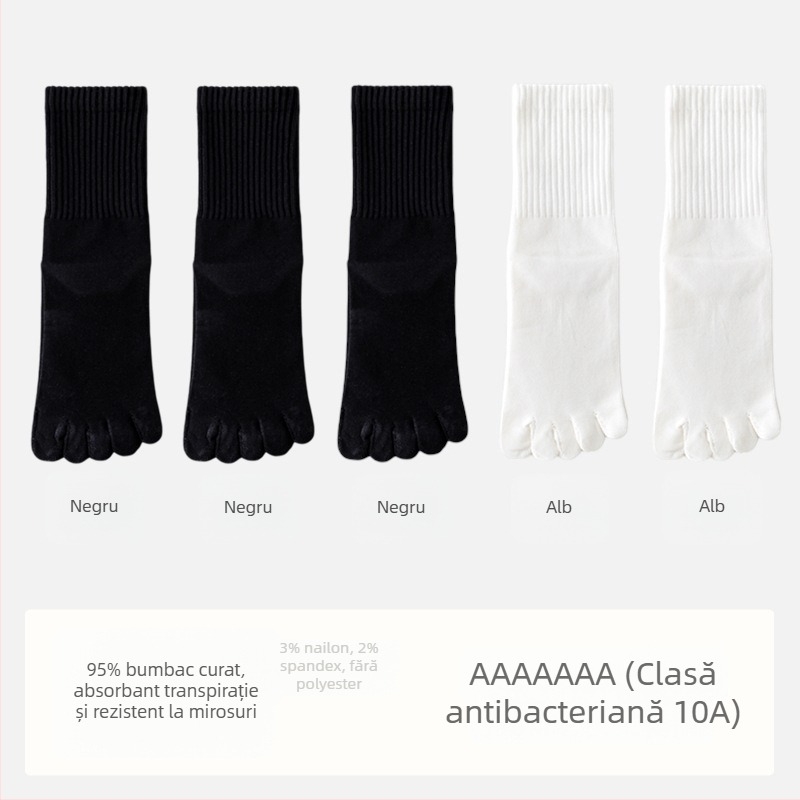 Șosete pentru bărbați antibacteriale din bumbac, cu cinci degete separate, lungime medie, absorbante, deodorante, compoziția: 95% bumbac, 3% nailon, 2% spandex