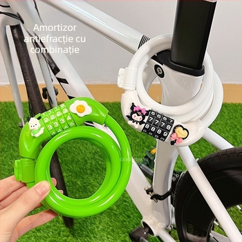 Lacăt pentru bicicletă de munte cu cod – anti-furt, design drăguț cu desene animate, model 2025, lacăt cablu/lanț din oțel (Cod produs: Tsm+8)